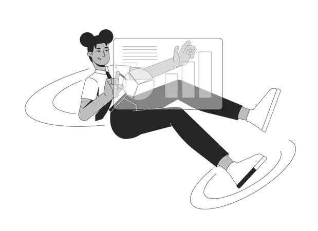 Black female professional floating with dashboard  Illustration
