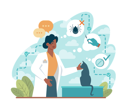 Black female veterinary doctor checking and treating  Illustration