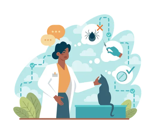 Pet Veterinarian Black Female Veterinary Doctor Checking And Treating Animal Idea Of Pet Health Care Vaccination Diagnosis And Treatment Vector Flat Illustration Illustration