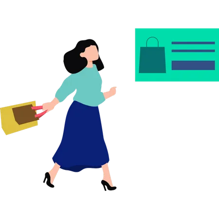 The Girl Is Carrying Shopping Bags Illustration