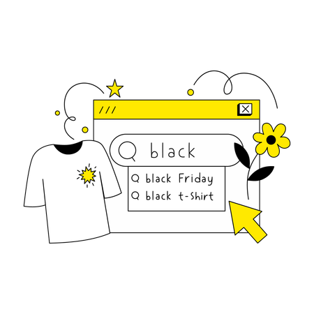 Pesquisa e compra de camisetas da Black Friday  Ilustração