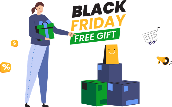 Black Friday com promoção de brindes  Ilustração