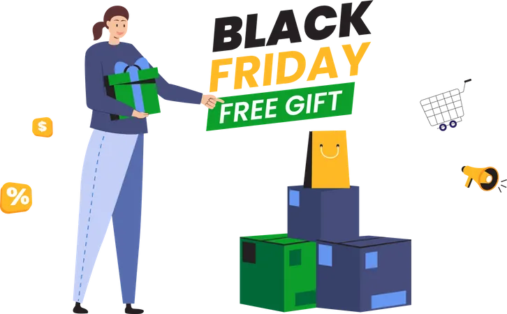 Black Friday com promoção de brindes  Ilustração