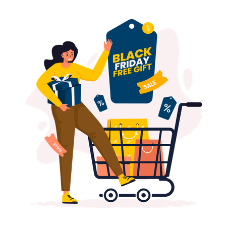 Presente grátis de venda de compras na Black Friday  Ilustração