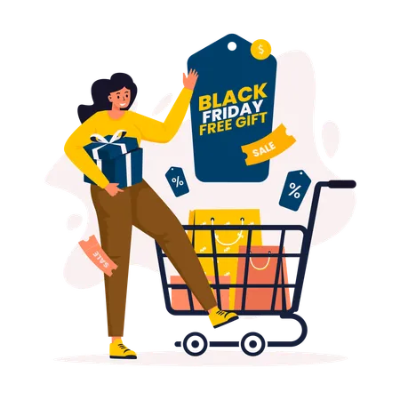 Presente grátis de venda de compras na Black Friday  Ilustração