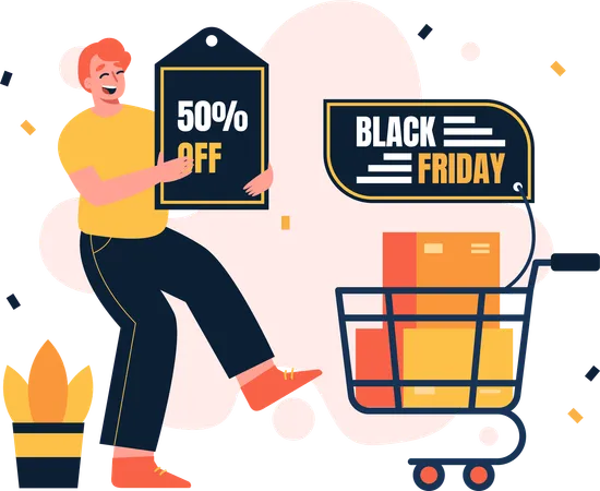 In This Dynamic Flat Illustration With A Black Friday Promotion The Shopping Spirit Comes To Life Its A Vibrant Retail Scene Where Shoppers Laden With Bags And Excitement Flock To Stores Showcasing Amazing Discounts With Eye Catching Sale Signs And A Bustling Atmosphere This Illustration Embodies The Essence Of Black Friday Dont Miss Out On The Savings Mark Your Calendar For The Ultimate Shopping Extravaganza Illustration