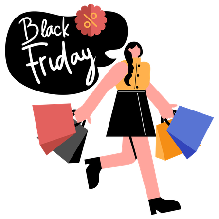 Frau freut sich über den Black Friday Sale  Illustration