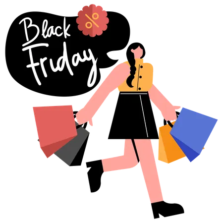 Frau freut sich über den Black Friday Sale  Illustration