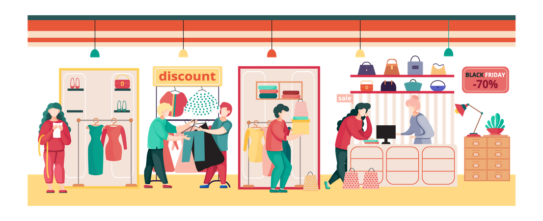 Black Friday sale in clothing store Illustration