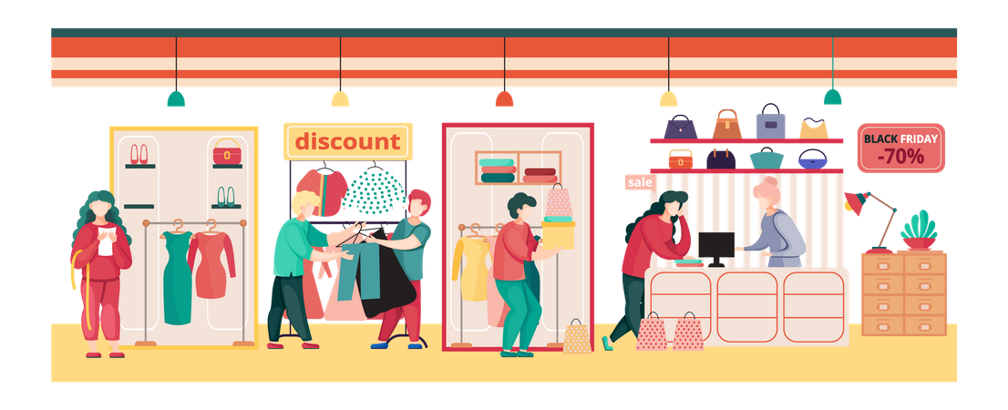 Black Friday sale in clothing store  Illustration