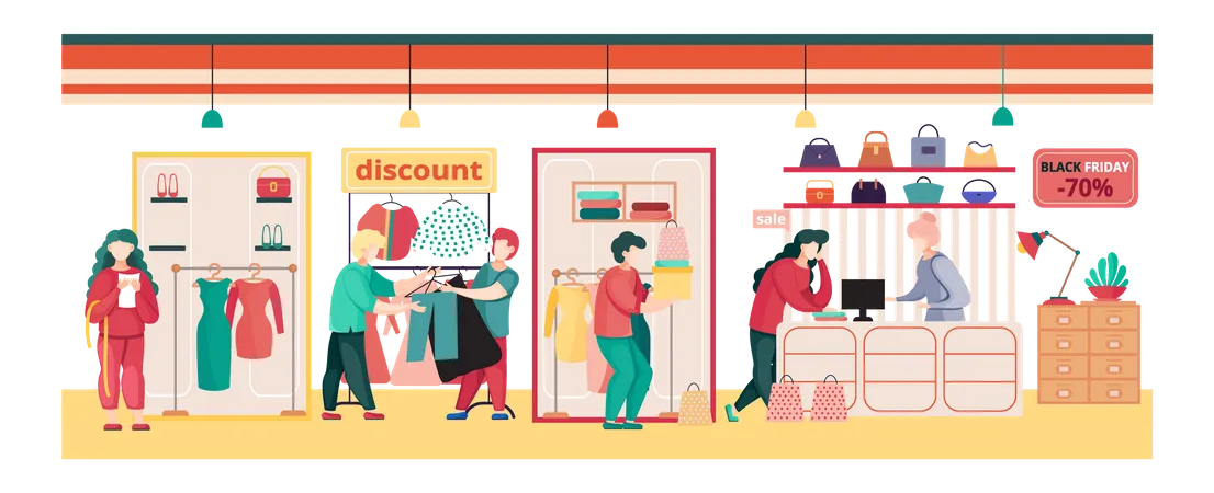 Black Friday sale in clothing store  Illustration