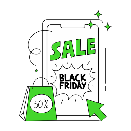 Black Friday Sale mit 50 % Rabatt auf den Einkaufskorb  Illustration