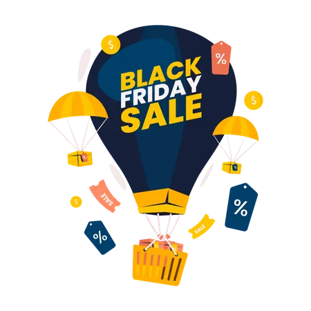 Black friday sale on air balloon  イラスト
