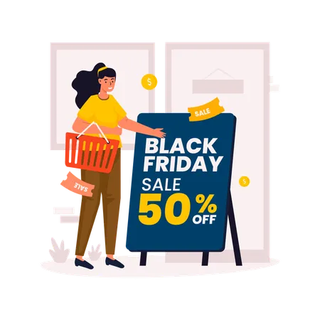 Black friday sale promotion sign board  Illustration