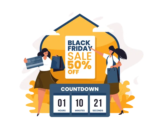 Black Friday Event Shopping Verkauf Countdown Illustration Konzept Illustration