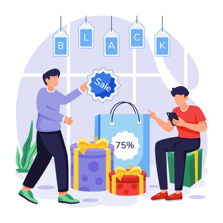 Black Friday shopping sale done by boy  일러스트레이션