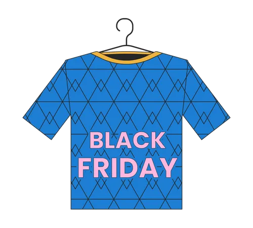 Black Friday T Shirt 2 D Linear Illustration Concept Boutique Store Sales Cartoon Object Isolated On White Holiday Shopping Clothing Shop With Discounts Metaphor Abstract Flat Vector Outline Graphic Illustration