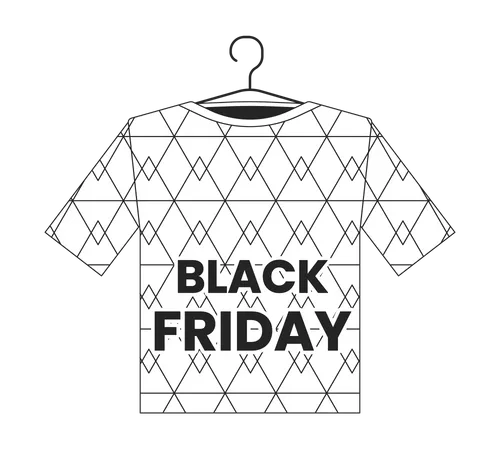 Black Friday T Shirt Black And White 2 D Illustration Concept Boutique Store Sales Cartoon Outline Object Isolated On White Holiday Shopping Clothing Shop Discounts Metaphor Monochrome Vector Art Illustration