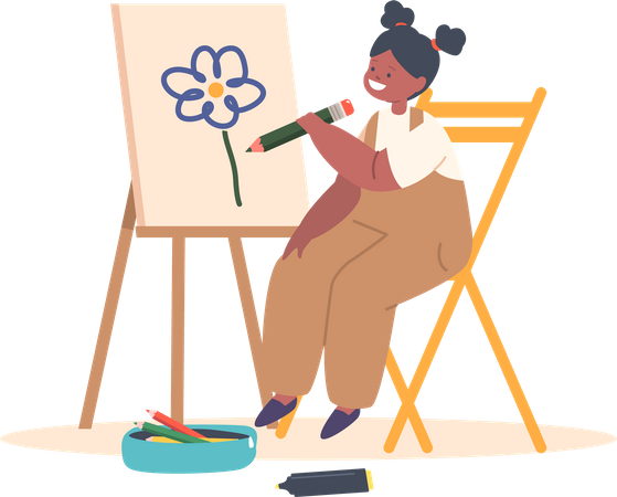 Black Girl Drawing Pictures On Canvas  Illustration