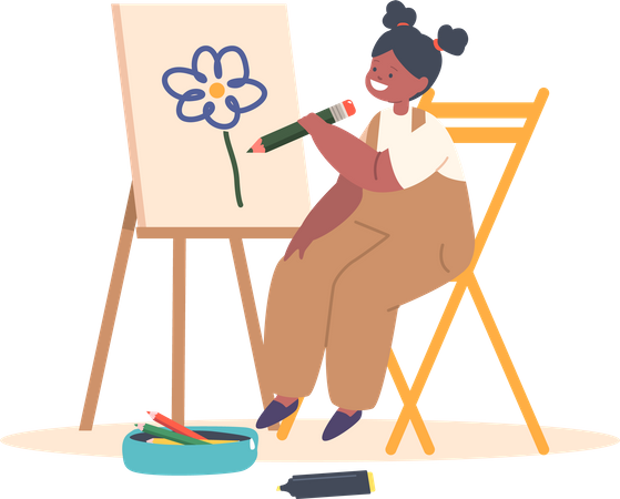 Black Girl Drawing Pictures On Canvas  Illustration