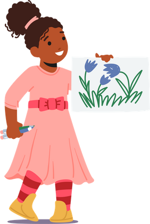 Black Girl Holding Drawings  Illustration