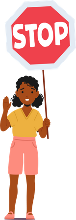 Black Girl Holding Stop Road Sign  Illustration