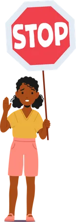 Black Girl Holding Stop Road Sign  Illustration