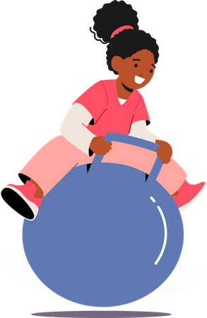 Black Girl Jumping On Fitness Ball  Illustration