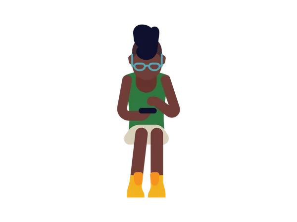Black girl surfing internet in her phone Illustration
