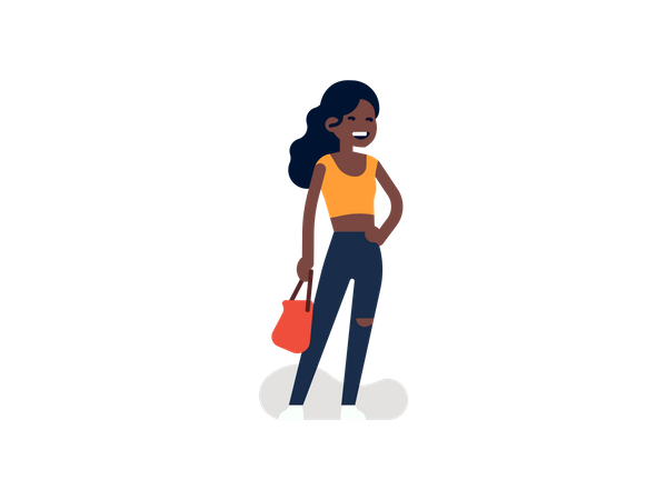 Black lady with Hand Bag Illustration