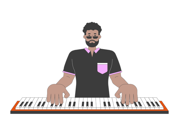Black male playing piano  Illustration