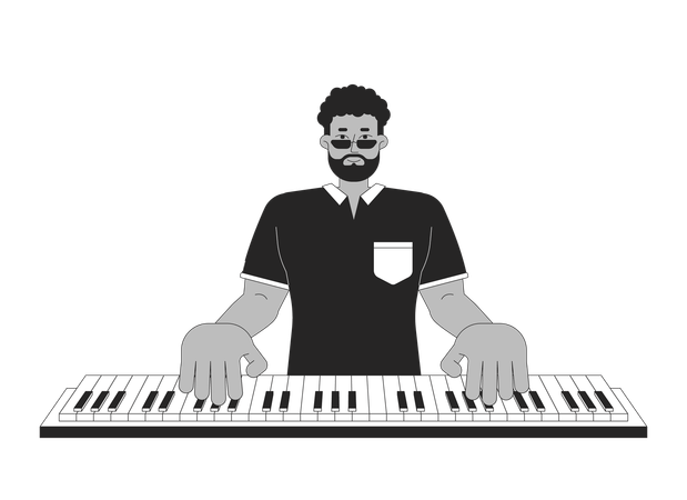 Black male playing piano  Illustration