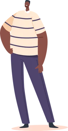 Black Male Wear Striped T-Shirt and Blue Trousers  Illustration