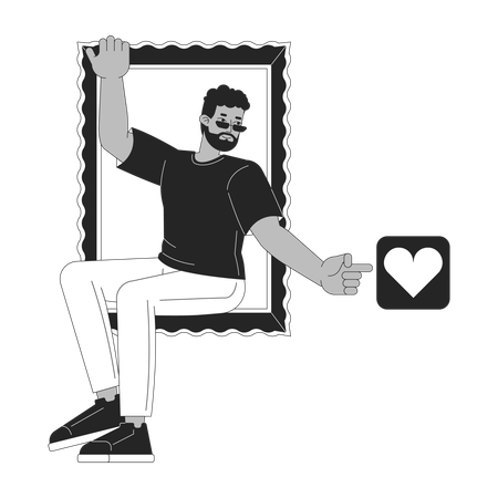 Black man clicking like on social media  Illustration