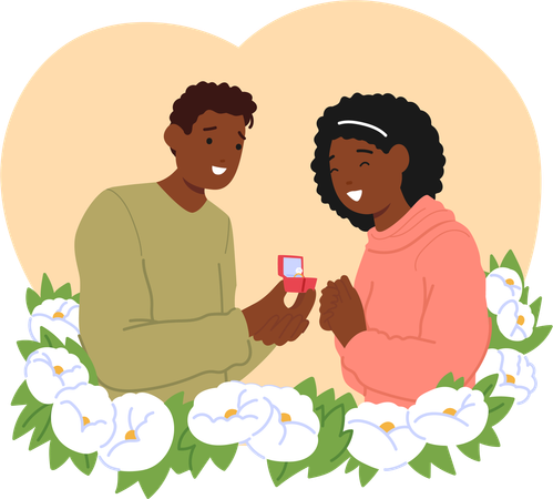 Black Man giving Ring To Happy Woman  Illustration