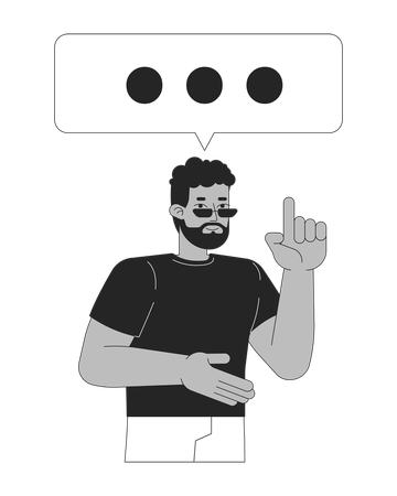 Black man holding index finger up with talk box  Illustration