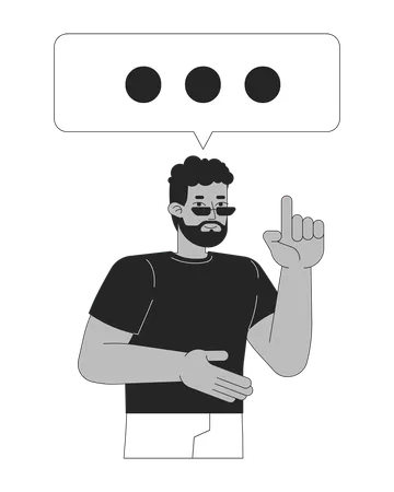 Black man holding index finger up with talk box  Illustration