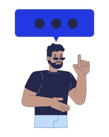 Black man holding index finger up with talk box  Illustration