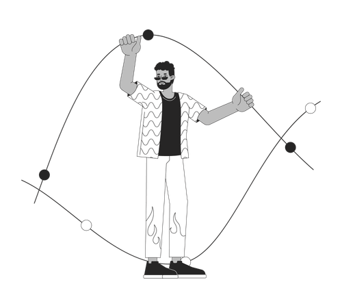 Black man holding line chart  Illustration