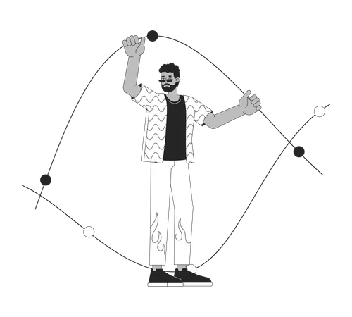 Black man holding line chart  Illustration