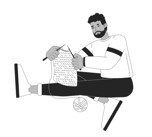 Black man knitting yarn  Illustration