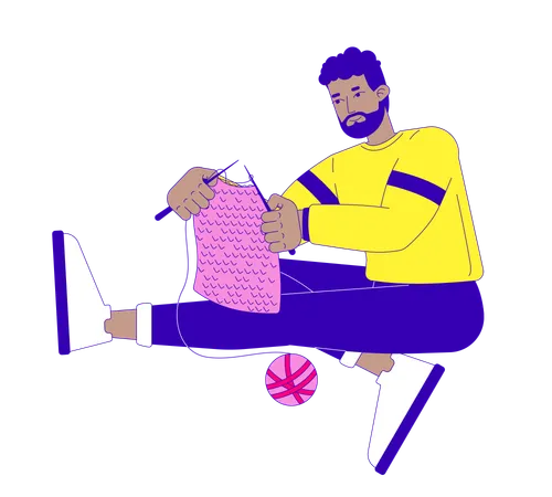 Black man knitting yarn  Illustration