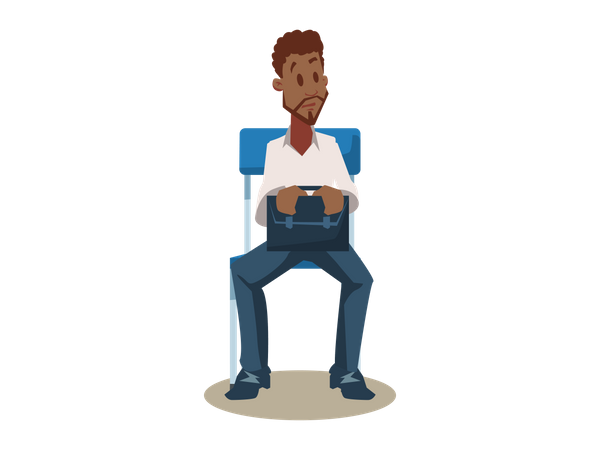 Black man on Chair Waiting for Job Interview Illustration