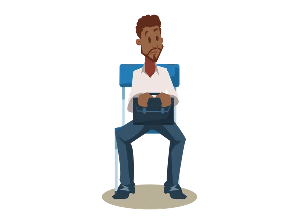 Black man on Chair Waiting for Job Interview Illustration