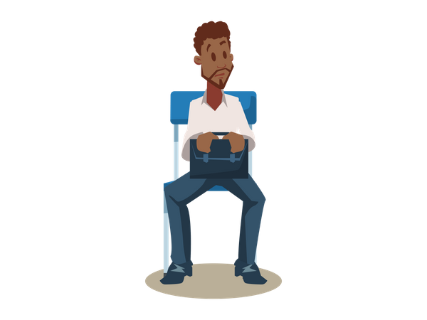 Black man on Chair Waiting for Job Interview  Illustration