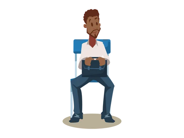 Black man on Chair Waiting for Job Interview  Illustration