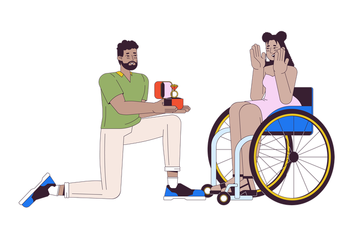 Black man proposing to hispanic woman with disability  Illustration