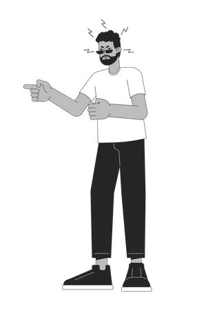 Black Man Shouting Black And White 2 D Line Cartoon Character Bad Mood Adult Male Isolated Vector Outline Person Gesture Body Language Emotional Expression Monochromatic Flat Spot Illustration Illustration