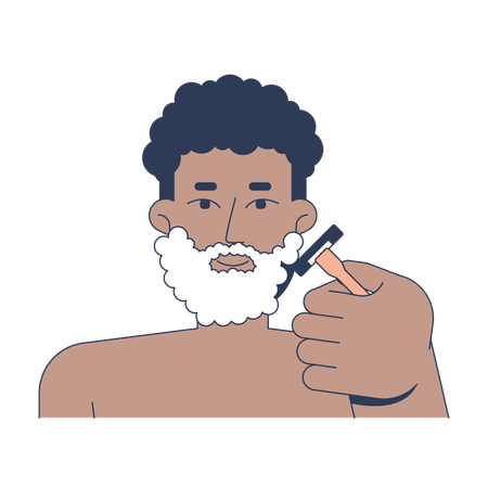 Black man using shaving cream and razor to groom beard  Illustration