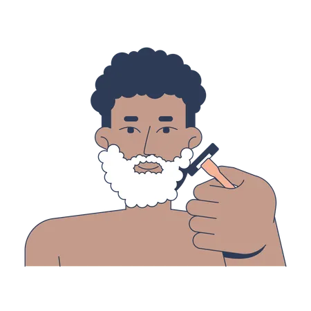 Black man using shaving cream and razor to groom beard  Illustration